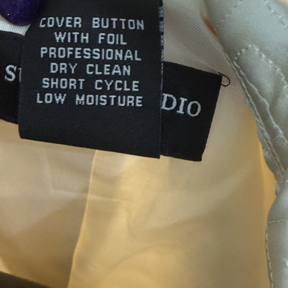 Sutton Studio Ivory Quilted Silk Evening Dress Blazer sz 2 Petite Jeweled Button - Picture 6 of 6